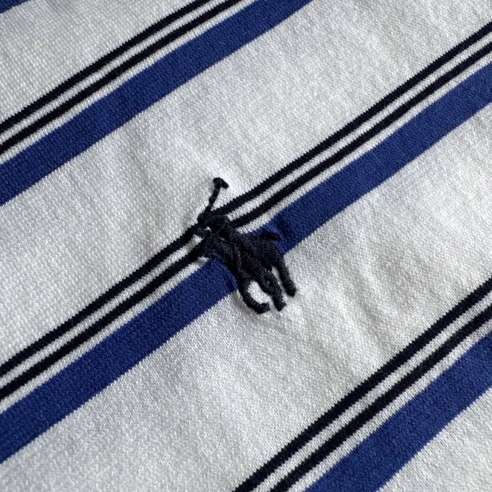 Ralph Lauren Polo Golf Cotton Shirt Men's L White‎ Blue Stripe Short Sleeve